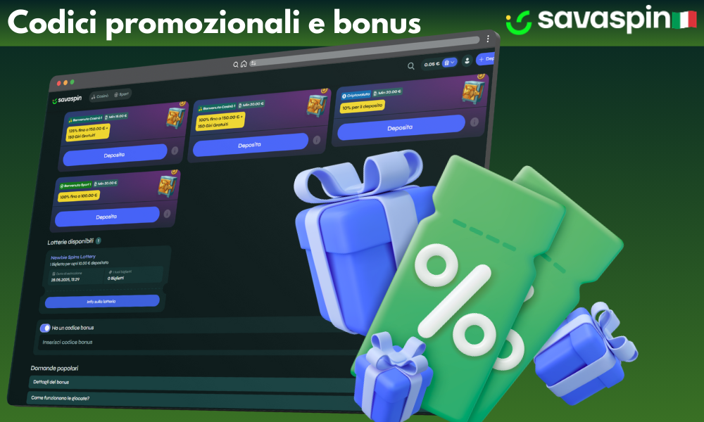 Bonus esclusivi e codici promozionali disponibili presso Savaspin