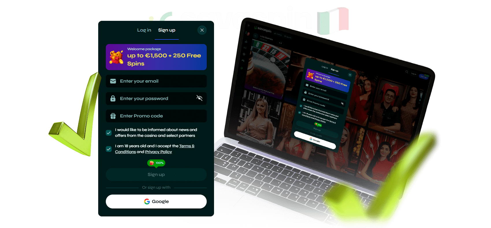 Completare una semplice registrazione con SavaSpin
